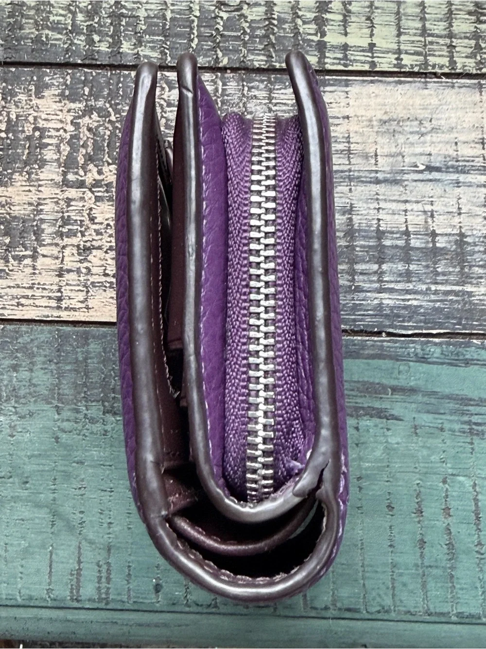 Halloween Special!! Coach Purple Pebbled Leather Corner Zip Wallet
